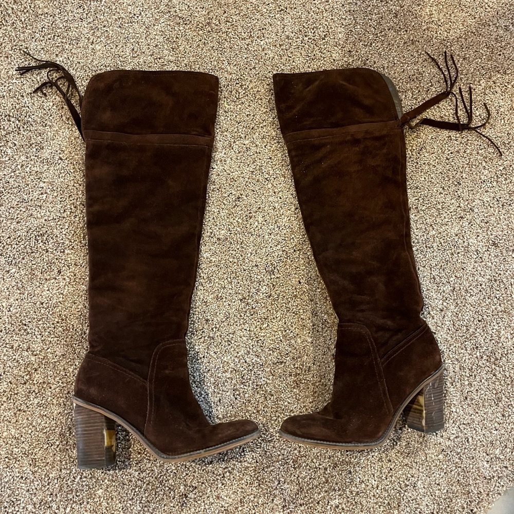 Brown Suede Knee-High Boots